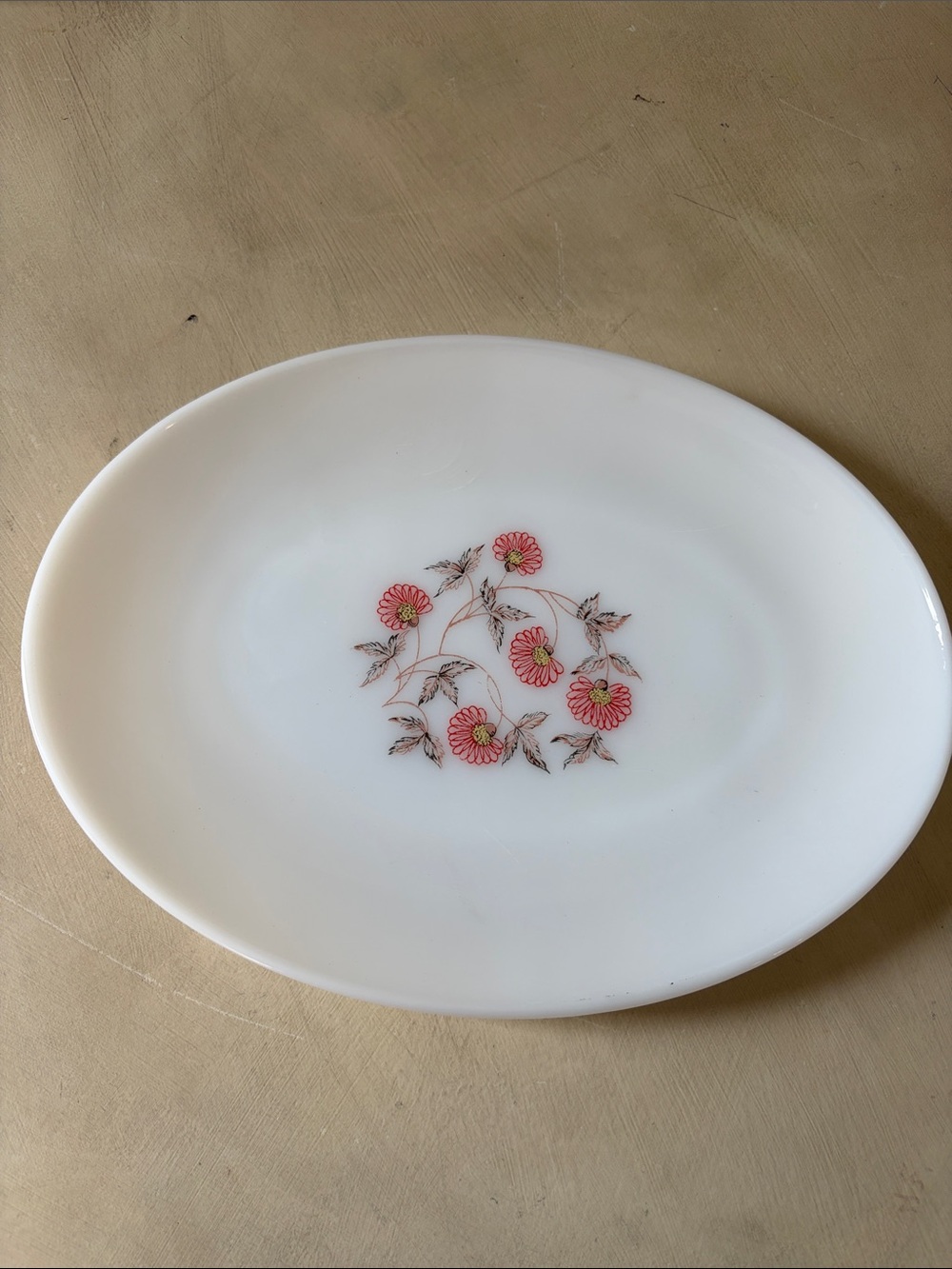 Fire King Fleurette Oval Platter Milk Glass 12 Inches
